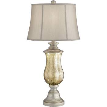 Barnes and Ivy Freida Table Lamp 33 1/2" Tall Mercury Glass Urn Off White Fabric Bell Shade for Bedroom Living Room Bedside Nightstand Office Kids