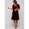 Pinkblush Burgundy Velvet Smocked Puff Sleeve Maternity Dress - 2 of 4