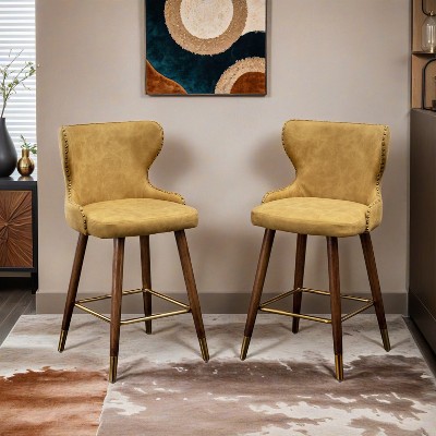 Nevis Mid-century Modern Faux Leather Tufted Nailhead Trim Counter Stool Set of 2 - Leovsnove