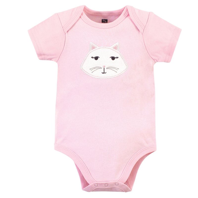 Hudson Baby Infant Girl Cotton Bodysuits 3pk, Pink Kitty, 5 of 6