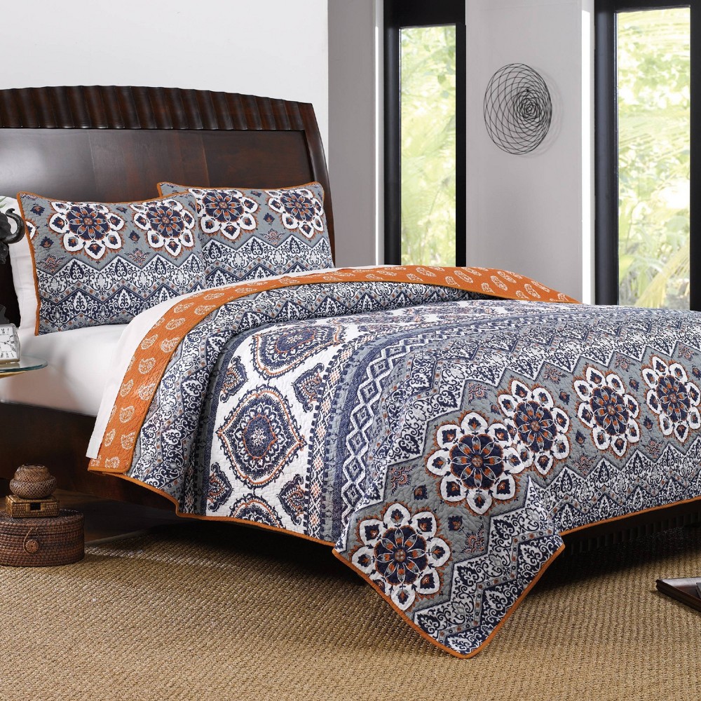 Photos - Bed Linen Greenland Home Fashions 3pc Full/Queen Medina Quilt Set Saffron: Cotton Microfiber, Zipper Shams