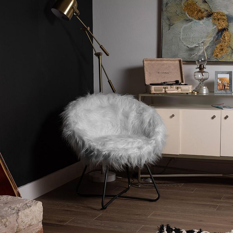 BirdRock Home Grey Faux Fur Papasan Chair with Black Legs, 2 of 7