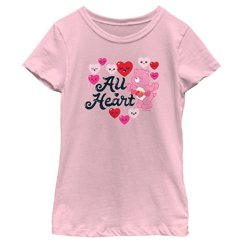 Girl's Care Bears Valentine’s Day Love-A-Lot Bear All Heart T-Shirt, 1 of 5