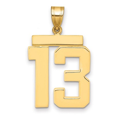 Black Bow Jewelry 14k Yellow Gold, Athletic Collection, Large Polished Number 13 Pendant