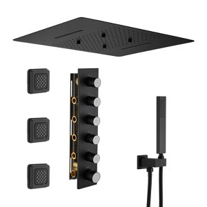 CASAINC 24 inches Ceiling Mounted Luxury Shower System with 3 Body Jets & Handheld Spray, White - 1 of 4