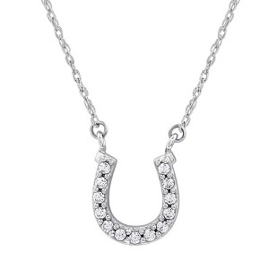 GILDED 1/10 cttw Horseshoe Necklace in 10KT White Gold or 14KT Yellow Gold Plated on Sterling Silver, Natural Round-Cut Diamonds, 17" Cable Chain - 1 of 4