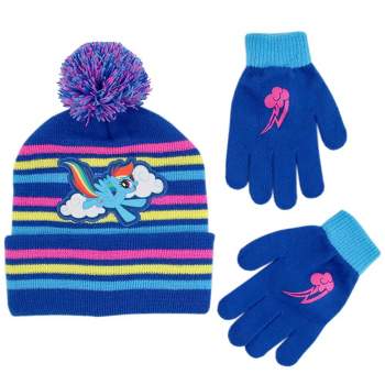 My Little Pony Girls Winter Hat and Gloves Set, Kids Ages 4-7 (Blue)