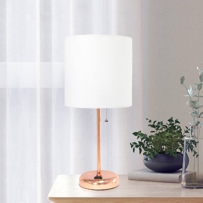 Rose Gold Metal Table Lamp with White Drum Shade