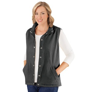 Collections Etc Snap Front and Cinch Back Sleeveless Vest with Front Slant Pockets - Flattering Layering Piece for Outfit - 1 of 4
