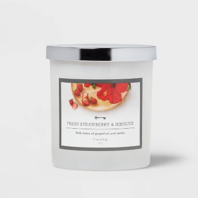11oz Lidded Glass Candle Strawberry & Hibiscus - Threshold™