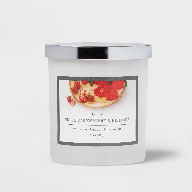 11oz Lidded Glass Candle Strawberry &#38; Hibiscus - Threshold&#8482;, 1 of 4