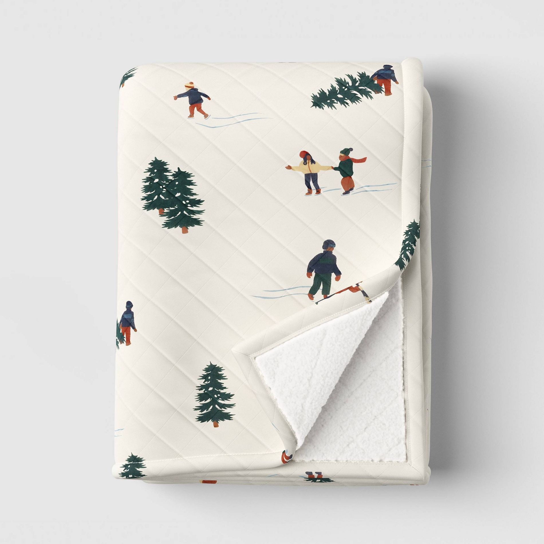 Winter Fun Quilted Jersey Throw Blanket with Faux Shearling Reverse Ivory - Room Essentials™
