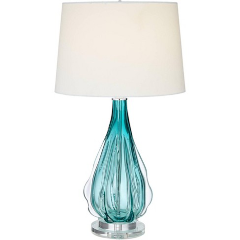 ontvangen Net zo Soms soms Possini Euro Design Modern Table Lamp 27" Tall Turquoise Glass Wave Pattern  White Drum Shade For Bedroom Living Room House Bedside Nightstand Office :  Target