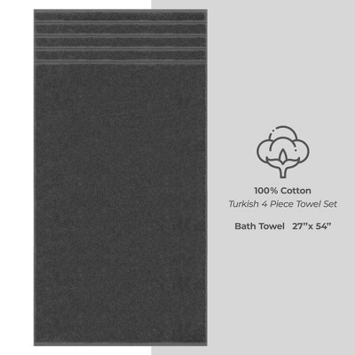 Dark Gray 100% Cotton Turkish 4 Piece Bath Towel Set
