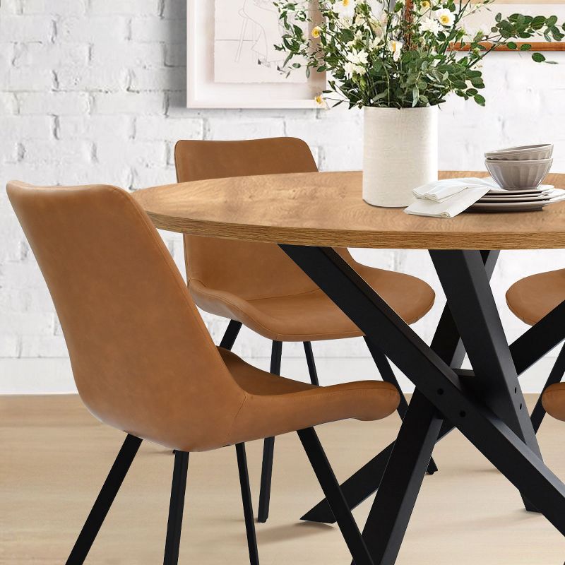 Oliver+Kourtney 5 Piece Black Round Dining Table Set with Faux Leather Dining Chairs Set of 4 with Black Legs-The Pop Maison, 5 of 9