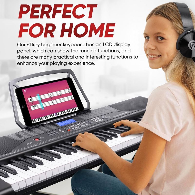 Pyle 61 Keys 2 in 1 Play and Sing Along Portable Electronic Piano Keyboard with Bluetooth, Weatherproof Case Bag, Keyboard Stool, and Keyboard Stand, 4 of 7