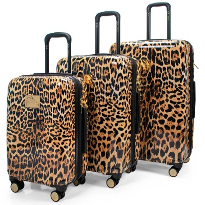 Badgley Mischka Leopard Expandable Hardside Checked 3pc Luggage Set ...