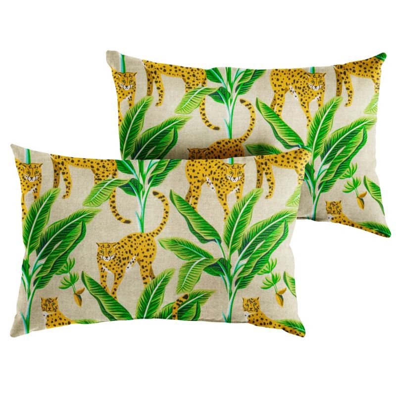 2pk Rectangle Outdoor Indoor Outdoor Throw Pillows Yellow/Green, 1 of 5