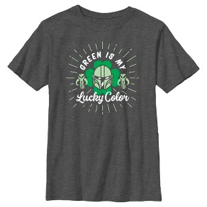 Boy's Star Wars: The Mandalorian St. Patrick's Day Din Djarin Green is my Lucky Color T-Shirt - 1 of 4