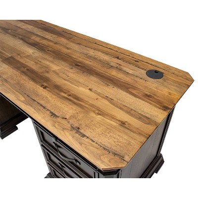 Brown Wood Double Pedestal Executive Desk with Drawers