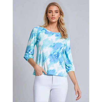 Jones New York Petite Puff Sleeve Printed Moss Crepe Top