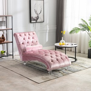 MOONMISS Velvet Chaise Lounge Indoor,Button-Tufted Upholstered Chaise Lounge Chair with Pillow for Bedroom Living Room Office - 1 of 4