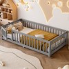 SEVOBAL Kids Bedroom Twin Size Floor Bed Frame With Safety Guardrails Door Removable Slats No Box Spring Needed for Kids, Gray, 77.95"*17.72"*4.92" - 2 of 4