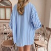 Women's Resort Style Loose Collared Blue White Striped Shirt, Oversized Button-Front Blouse for Casual & Vacation Wear - 2 of 4