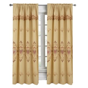 RT Designers Collection Bonnie Macrame Rod Pocket Room Darkening Curtain Panels for Living Room 52" x 84" Gold - 1 of 4