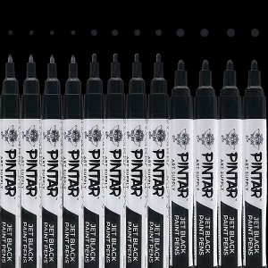 PINTAR Premium Acrylic Paint Pens - 4 (0.7mm), 4(1.0mm) & 4(5.0mm) Fine Tip Pens For Rock Painting, Ceramic Glass, Wood, Glass (12 Black) - 1 of 4