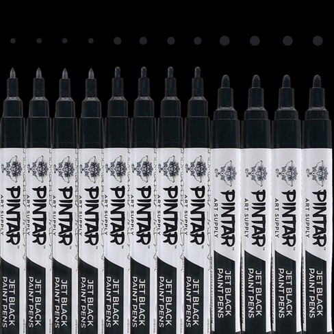 PINTAR Premium Acrylic Paint Pens - 4 (0.7mm), 4(1.0mm) & 4(5.0mm) Fine Tip  Pens For Rock Painting, Ceramic Glass, Wood, Glass (12 Black)