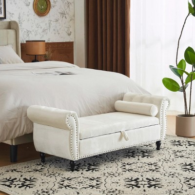 51.25'' Rectangular Ottoman Storage Bench With 1 Pillow,Upholstered Storage Benches,Benches With Storage For Bedroom-Cuddlewood