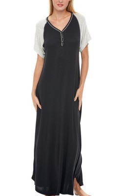 Ekouaer Nightgown for Women V Neck Sleepwear Short Sleeves Shirt Casual  Button Sleepdress Black at  Women's Clothing store