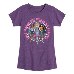 Girls' - Barbie - Love Makes The World Go Round Fitted Short Sleeve Graphic T-Shirt - 1 of 3