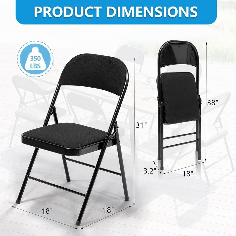 SUGIFT Fabric Padded Folding Chair Portable Dining Chairs Set of 6, Black, 4 of 7