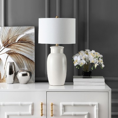 Ivory Ceramic Table Lamp with White Drum Shade