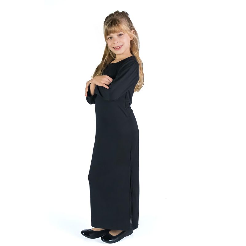 24seven Comfort Apparel Girls Long Sleeve Side Slit Maxi Dress Solid Color, 2 of 5