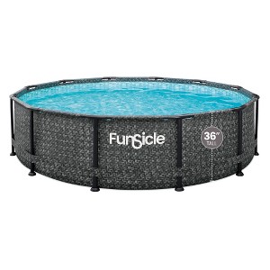Funsicle 12 Feet by 36 Inch Oasis Designer Round Frame Above Ground Swimming Pool with Filter Pump, D Cartridge, & Ladder, Dark Herringbone - 1 of 4