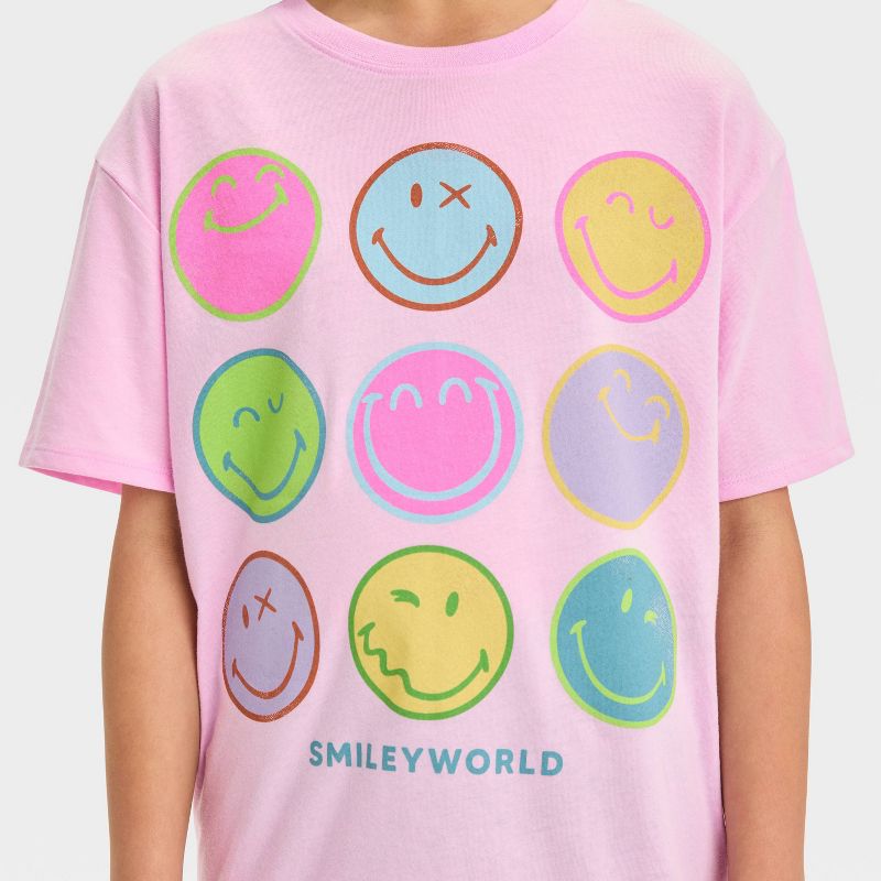 Girls' Short Sleeve Oversized Smiley Face Graphic T-Shirt - art class™ Light Purple, 3 of 5