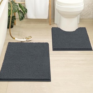Home Mart Goods 2 Piece Set Charcoal Grey Soft Cozy Plush Chenille Bath Mat Bathroom Rug - 1 of 4