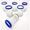 Dos Sueños Mexican Hand Blown  Juice Glasses - Blue Rim - 8oz - Set of 6 - 3 of 4