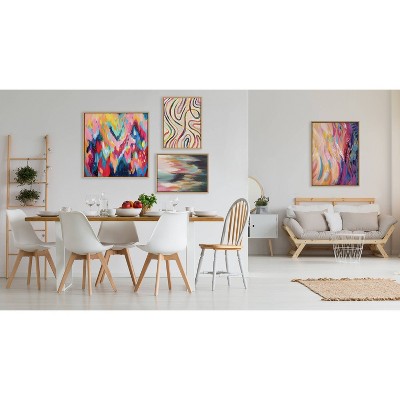 Colorful Abstract Brushstroke Canvas with Natural Frame