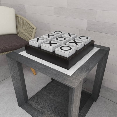 Sophisticated Black Wood Tic Tac Toe Game Set 14" with White Pieces