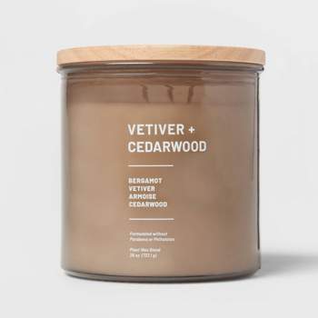 3-Wick Tinted Glass Vetiver + Cedarwood Lidded Jar Candle Light Brown 26oz - Threshold™