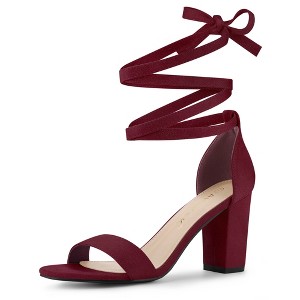 Allegra K Women's Open Toe Lace Up Ankle Strap Chunky Heel Sandals - 1 of 4