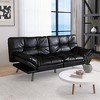 Vipbear 71" Futon Convertible Memory Foam Sofa Bed, Modern Loveseat for Living Room, Adjustable Armrests Backrest Sofabed, Faux Leather - Black - 2 of 4