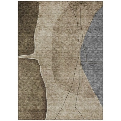 Brown Taupe And Beige Abstract Washable Indoor Outdoor Area Rug