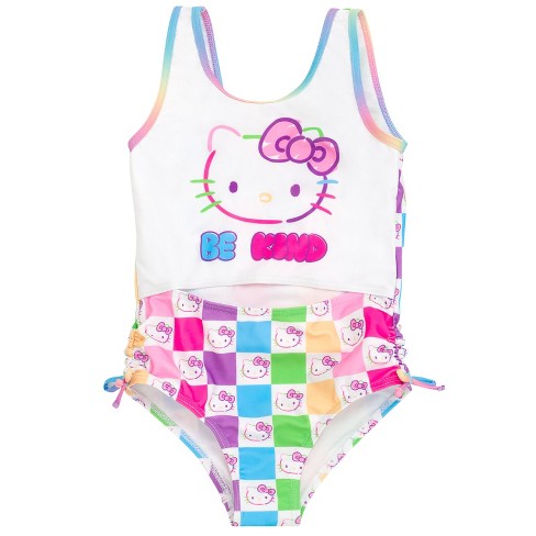 Hello Kitty Rainbow Big Girls Upf 50+ One Piece Bathing Suit Checkered  14-16 : Target