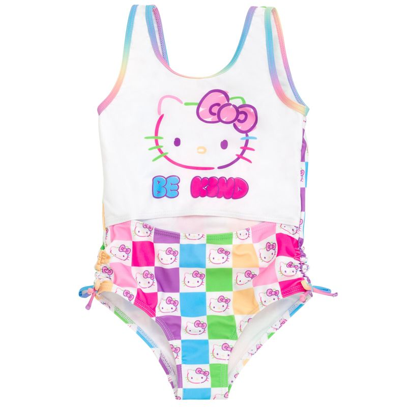 Hello Kitty Rainbow Girls UPF 50+ One Piece Bathing Suit Little Kid to Big, 1 of 6