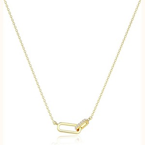 Gold Oval Pendant Necklace for Women, 14K Gold Plated Paperclip Choker with Diamond Accents - 1 of 4